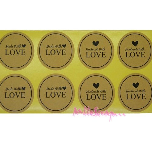 Etiquettes autocollantes stickers"made with love" décoration scrapbooking carterie cadeaux - 36 pièces