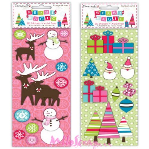 Stickers 3d noël autocollants merry magic scrapbooking carterie - 2 planches