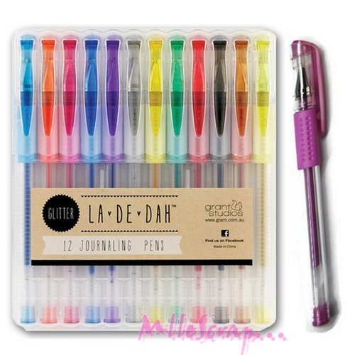 Crayons gel paillettes grant studio scrapbooking carterie - 12 pièces