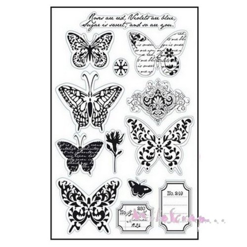 Tampons transparents papillons marianne design scrapbooking réf ec0119 - 13 pièces