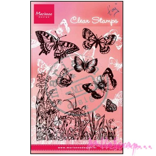 Tampons transparents papillons marianne design scrapbooking réf cs0927 - 7 pièces