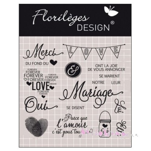 Tampons transparents acrylique "notre mariage" florilèges design embellissement scrapbooking - 15 pièces