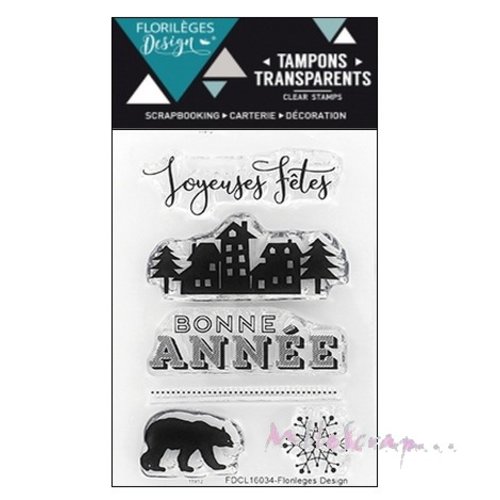 Tampons transparents acrylique "bonnes fêtes" florilèges design embellissement scrapbooking - 5 pièces