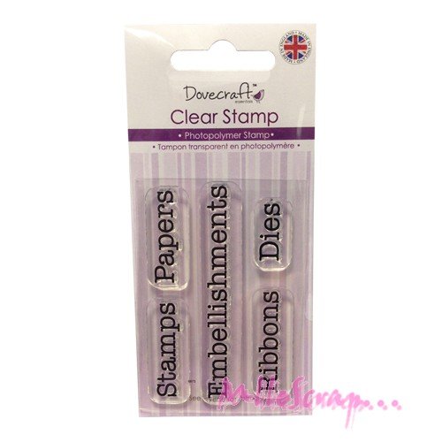 Tampon transparent acrylique dovecraft "embellishment, dies" embellissement scrapbooking carterie - 5 pièces