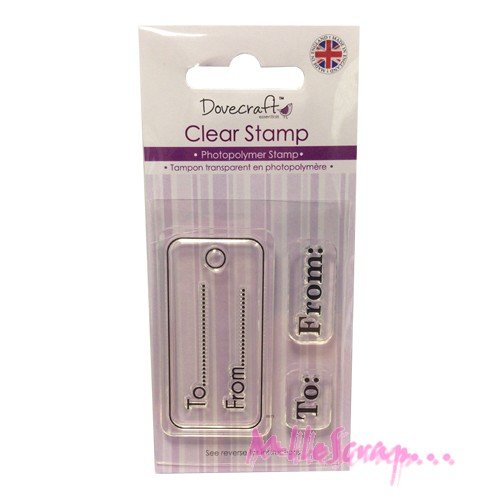 Tampon transparent acrylique dovecraft "to....from..." embellissement scrapbooking carterie - 3 pièces