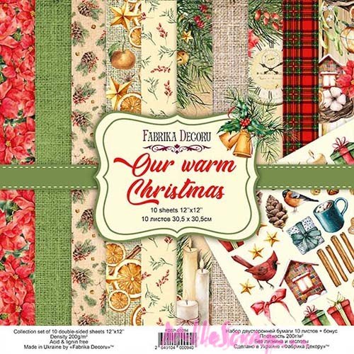 Papiers imprimés our warm christmas, papiers fabrika decoru, papiers 30 x 30cm, 12 feuilles