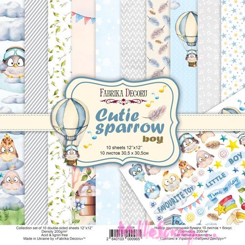 Papiers imprimés cutie sparrow boy, papiers fabrika decoru, papiers 30 x 30cm, 12 feuilles