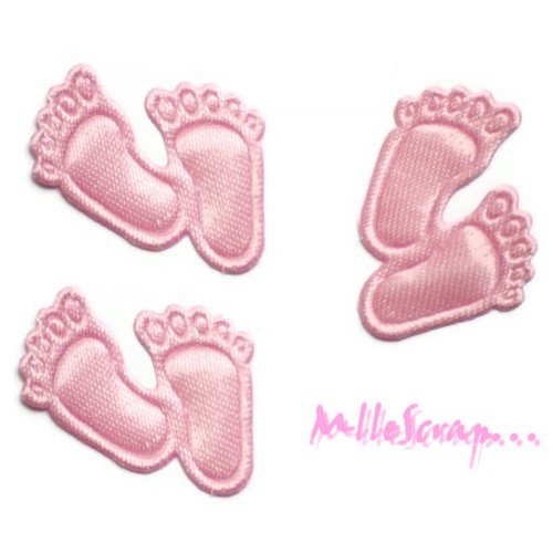 Appliques tissu "petits petons" rose bébé naissance faire-part embellissement scrapbooking - 5 pièces