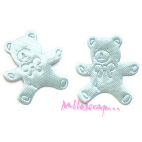 Appliques tissu "mon doudou" bleu bébé faire-part naissance embellissement scrapbooking - 5 pièces