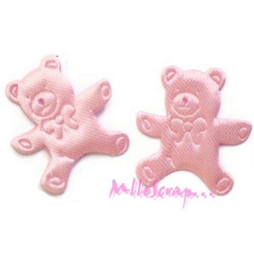 Appliques tissu "mon doudou" rose bébé faire-part naissance embellissement scrapbooking - 5 pièces