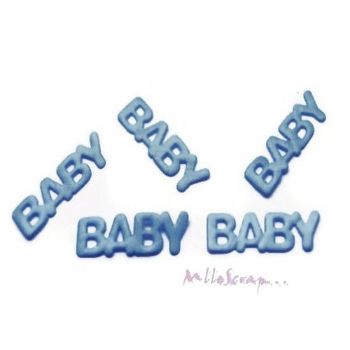 Appliques tissu mot "baby" bleu bébé faire-part naissance embellissement scrapbooking - 5 pièces