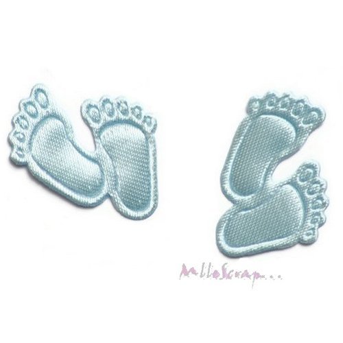 Petites appliques tissu "petits petons" bleu bébé faire-part naissance embellissement scrapbooking - 5 pièces