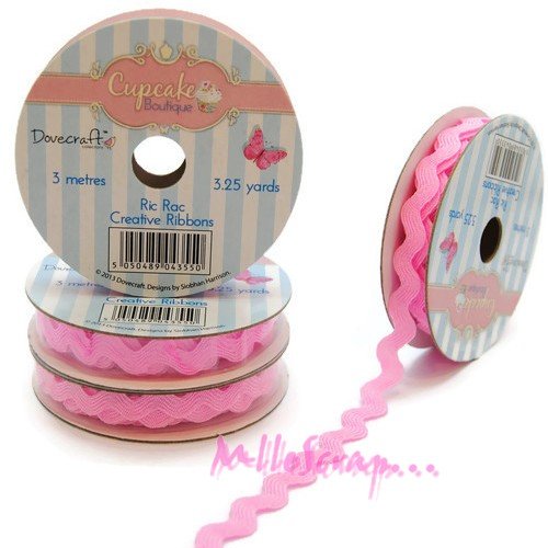 Ruban tissu ric rac rose  - 3 mètres