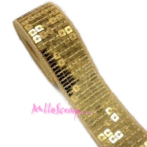 Ruban tissu sequins doré - 1 mètre