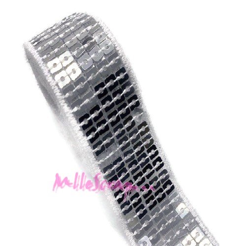 Ruban tissu sequins argenté - 1 mètre
