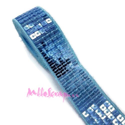 Ruban tissu sequins bleu - 1 mètre