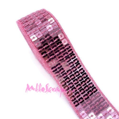 Ruban tissu sequins rose - 1 mètre