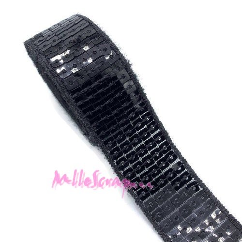 Ruban tissu sequins noir - 1 mètre