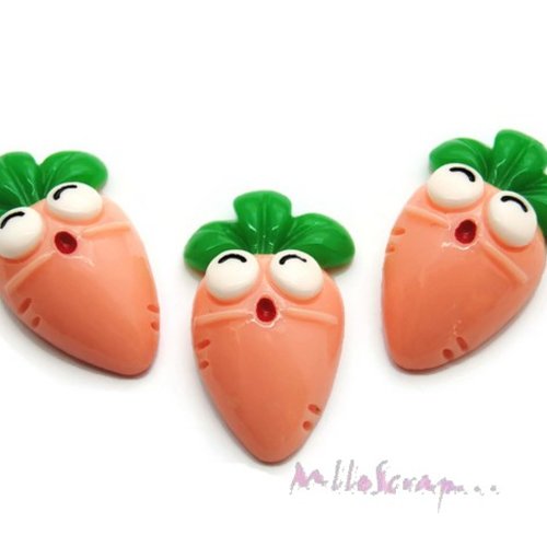 Cabochons carottes orange clair résine embellissement scrapbooking, carterie - 3 pièces