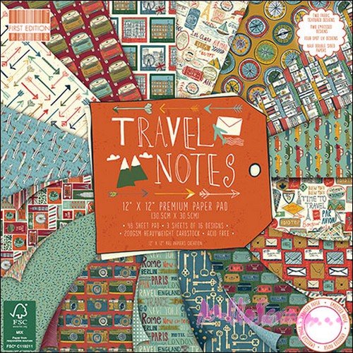 Papiers imprimés 30.5 x 30.5 cm "travel notes" papiers scrapbooking - 16 feuilles