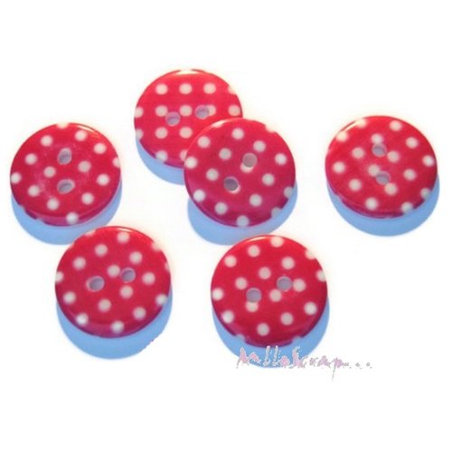Boutons à pois rose fuchsia embellissement scrapbooking, carterie, couture - 10 pièces