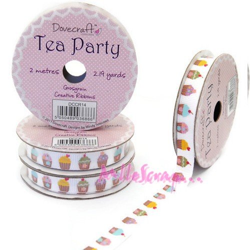 Ruban imprimé petits gateaux tissu multicolore couture scrapbooking carterie - 2 mètres