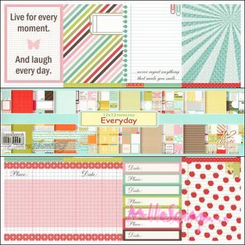 Papiers imprimés "everyday" 30 x 30 cm scrapbooking carterie - 12 feuilles recto verso