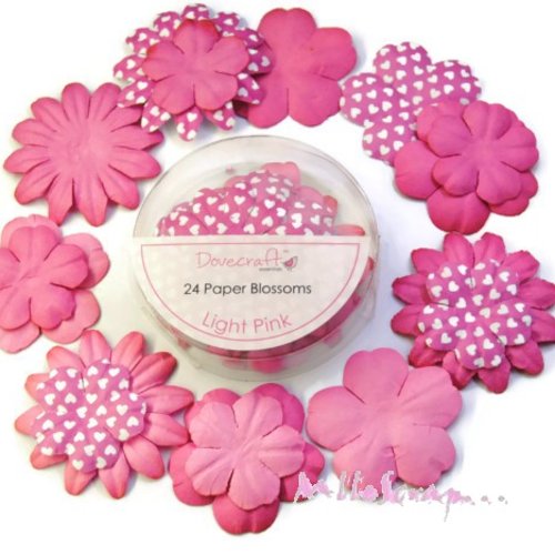 Fleurs papier rose clair "light pink" embellissement scrapbooking - 24 pièces