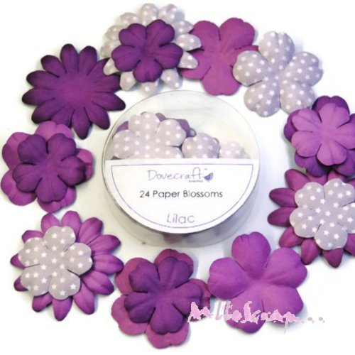 Fleurs papier violet clair "lilac" embellissement scrapbooking - 24 pièces