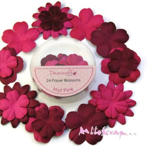 Fleurs papier rose foncé "hot pink" embellissement scrapbooking - 24 pièces