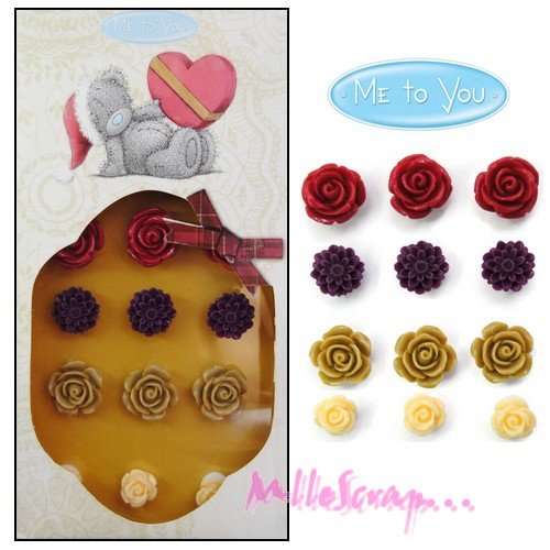 Fleurs résine autocollantes me to you scrapbooking carterie embellissements - 12 pièces