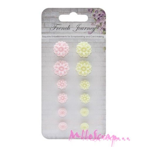 Fleurs autocollantes résine embellissement scrapbooking carterie - 12 pièces