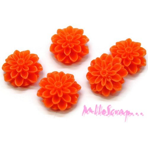 Fleurs dahlias orange résine embellissement scrapbooking carterie décoration - 5 pièces
