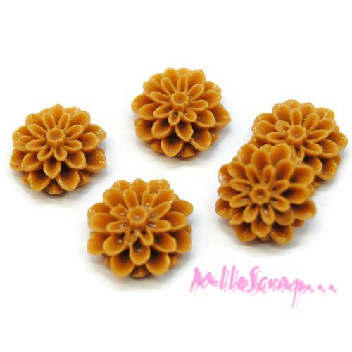 Fleurs dahlias marron clair résine embellissement scrapbooking carterie décoration - 5 pièces
