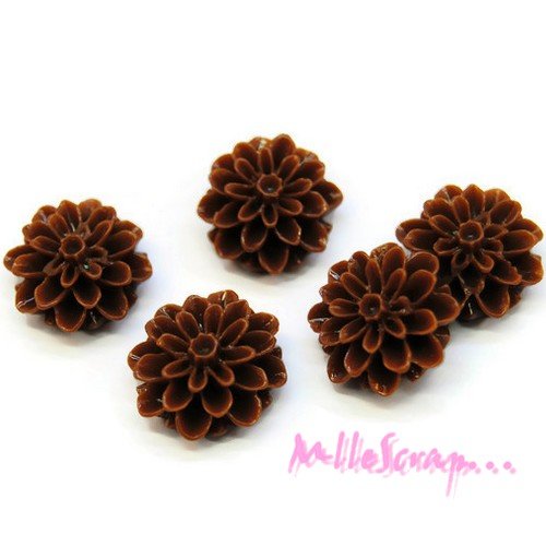 Fleurs dahlias marron résine embellissement scrapbooking carterie décoration - 5 pièces