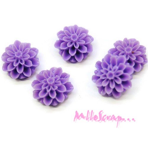 Fleurs dahlias violet résine embellissement scrapbooking carterie décorations - 5 pièces