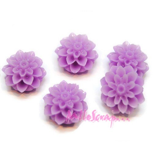 Fleurs dahlias violet clair résine embellissement scrapbooking carterie décoration - 5 pièces