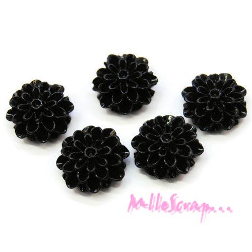 Fleurs dahlias noir résine embellissement scrapbooking carterie décorations - 5 pièces
