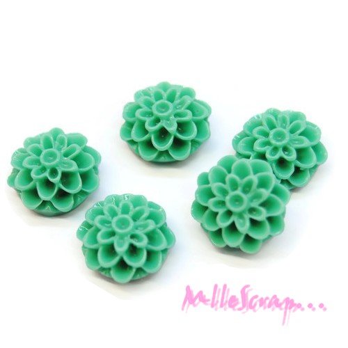 Fleurs dahlias vert émeraude résine embellissement scrapbooking carterie décorations - 5 pièces