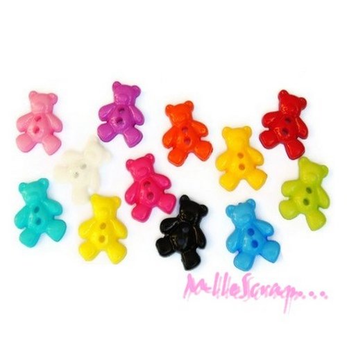 Boutons oursons plastique multicolores embellissement scrapbooking carterie couture - 12 pièces