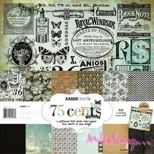 Papiers imprimés recto-verso, collection 75 cents, marque kaisercraft's, papiers scrapbooking, les 12 feuilles