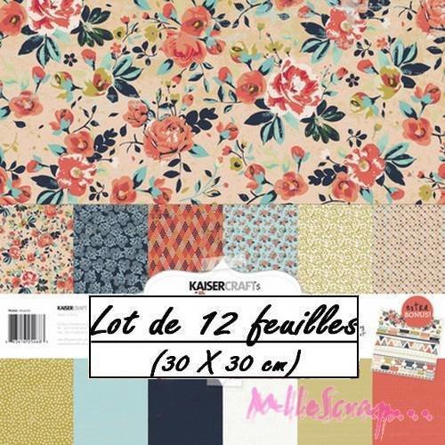 Papiers imprimés recto-verso, kaisercrafts 30 x 30 cm scrapbooking carterie - 12 feuilles
