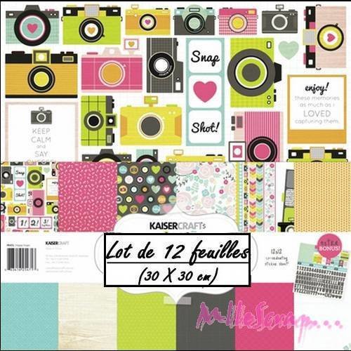 Papiers imprimés recto-verso, kaisercrafts 30 x 30 cm scrapbooking carterie - 12 feuilles