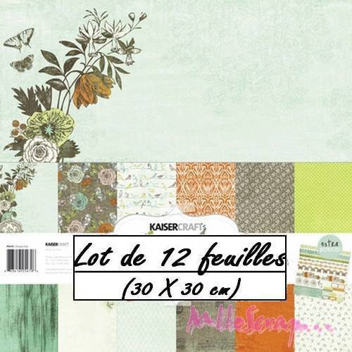 Papiers imprimés recto-verso, kaisercrafts 30 x 30 cm scrapbooking carterie - 12 feuilles