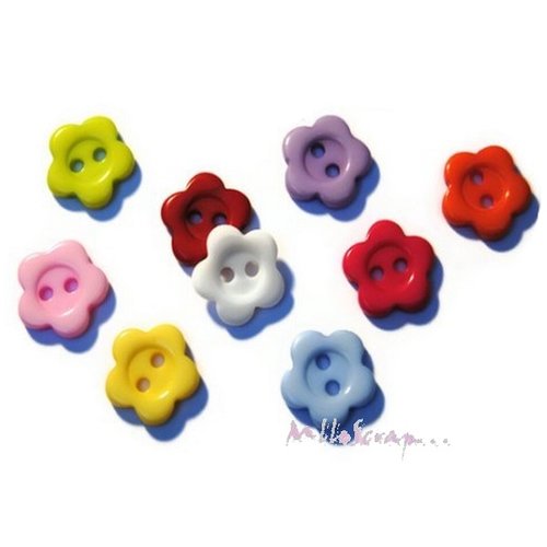 Boutons fleurs plastique multicolore embellissement scrapbooking carterie - 9 pièces