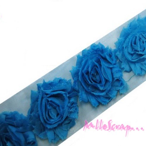 Fleurs ruban organza bleu embellissement scrapbooking carterie couture - 3 pièces