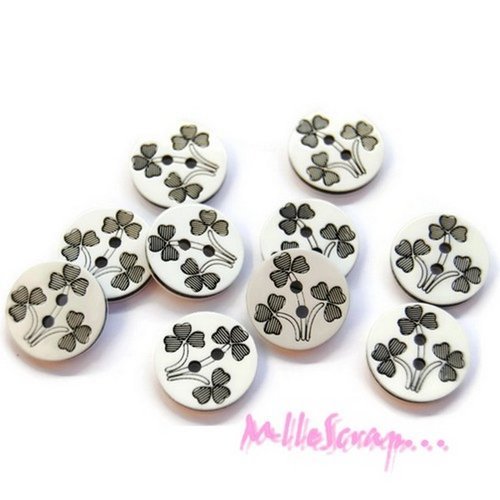 Boutons petites fleurs noires plastique embellissement scrapbooking carterie couture - 10 pièces