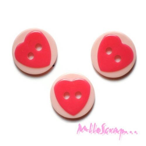 Boutons coeurs rose plastique embellissement scrapbooking carterie couture - 5 pièces