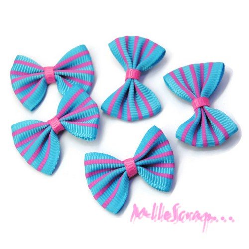 Appliques nœuds rayés tissu embellissement scrapbooking carterie couture - 5 pièces