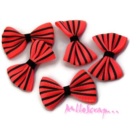 Appliques nœuds rayés tissu embellissement scrapbooking carterie couture - 5 pièces